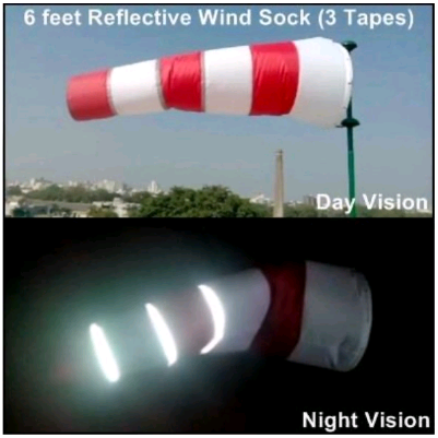 6 Feet Wind Sock Double Fabric 3 Reflective Red White