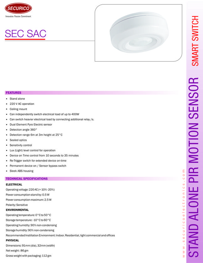 Securico PIR Motion Sensor Ceiling Mount SEC SAC