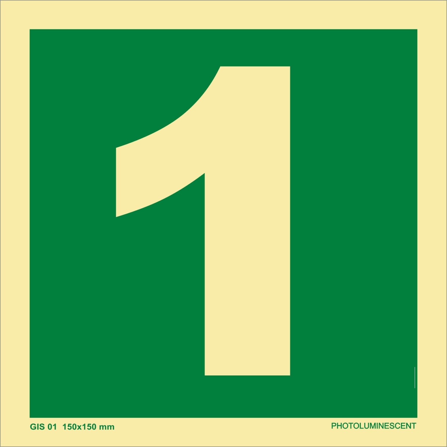 KTI Photo Luminescent Numeric 1 Signage 150X150mm