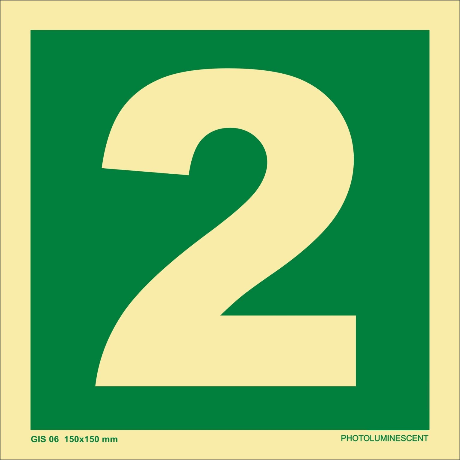 KTI Photo Luminescent Numeric 2 Signage 150X150mm