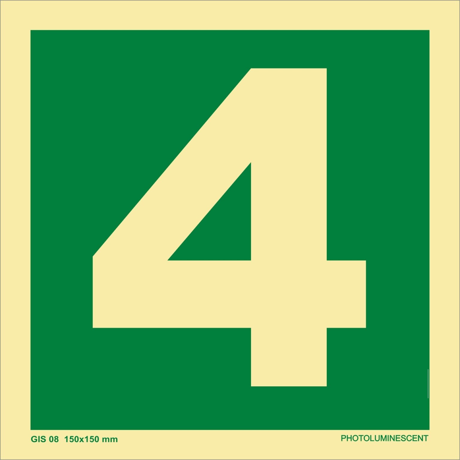 Copy of KTI Photo Luminescent Numeric 4 Signage 150X150mm